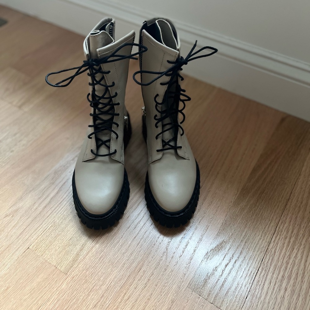 IRO Beige and Black Lace-Up Boots